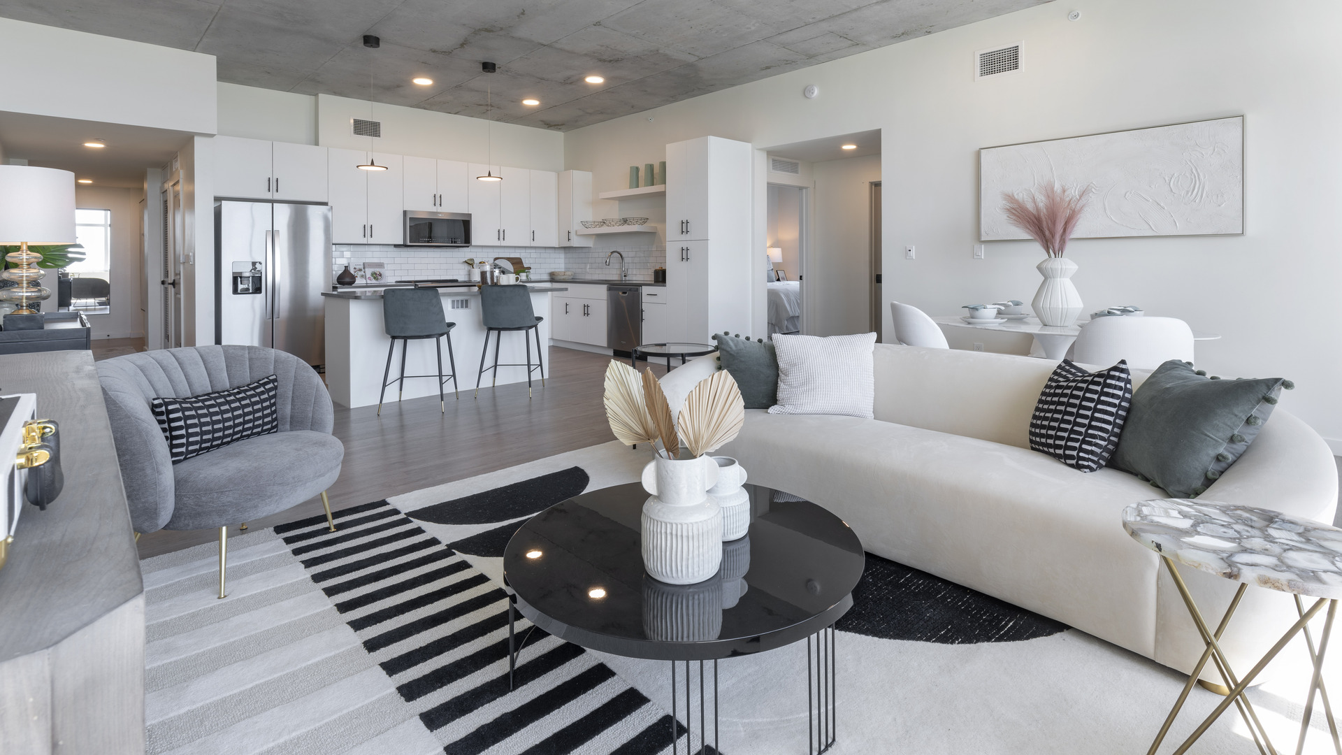 Living room and kitchen